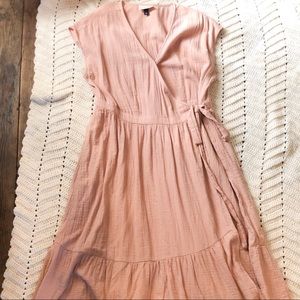 Pink V Neck Ruffle Hem Wrap Dress Cotton Size XL
